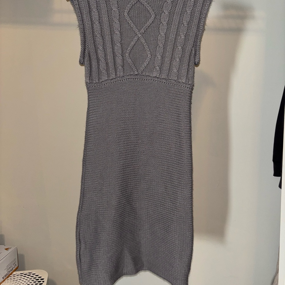 Gray Knit Midi Dress with Buttons